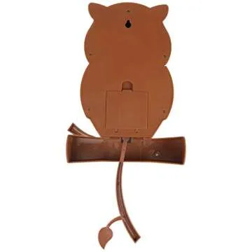 Lily's Home Pendulum Owl Clock with Revolving Eyes and Swinging Branch, Battery Powered and Wall Mountable, Wonderful and Whimsical Addition to Themed Bedroom Décor, Brown (15 Inches)