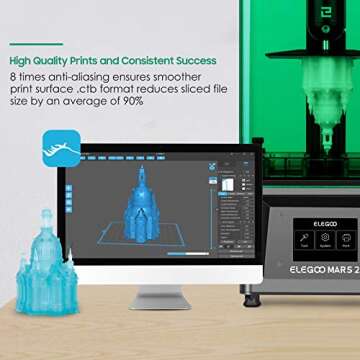 ELEGOO Mars 2 Mono MSLA 3D Printer UV Photocuring LCD Resin 3D Printer with 6.08 inch 2K Monochrome LCD, Printing Size 129x80x150mm/5.1x3.1x5.9inch