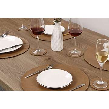 Embossed PU Leather Placemats, Waterproof Coffee Coasters, Kitchen Table Mats, Easy to Wipe Off for Dining Round Table