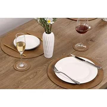 Embossed PU Leather Placemats, Waterproof Coffee Coasters, Kitchen Table Mats, Easy to Wipe Off for Dining Round Table