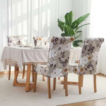 FORCHEER Chair Covers for Dining Chairs Set of 4,Beige Floral Stretch Dining Room Chair Cover Kitche...