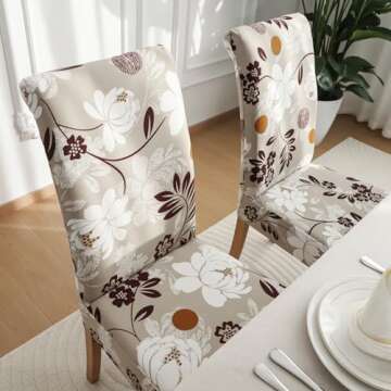 FORCHEER Chair Covers for Dining Chairs Set of 4,Beige Floral Stretch Dining Room Chair Cover Kitchen Parsons Chair Slipcovers (Pack of 4, Beige+Floral)