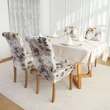 FORCHEER Chair Covers for Dining Chairs Set of 4,Beige Floral Stretch Dining Room Chair Cover Kitchen Parsons Chair Slipcovers (Pack of 4, Beige+Floral)