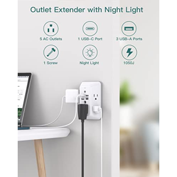 5-Outlet Surge Protector with USB Ports & Night Light