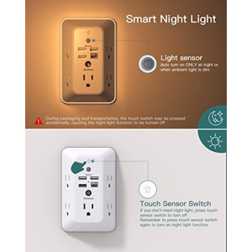 5-Outlet Surge Protector with USB Ports & Night Light