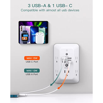 5-Outlet Surge Protector with USB Ports & Night Light