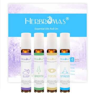 HERBROMAS Aromatherapy Oils Roller Set, Natural Pre-diluted Essential Oils Roll On with Glass Roller...