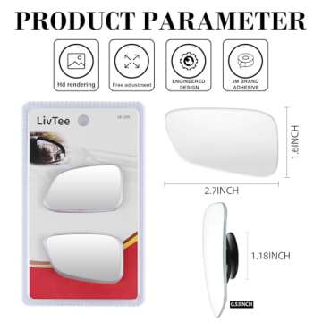 LivTee Blind Spot Car Mirror, HD Glass Frameless Convex Side Mirror Blindspot, Wide Angle Rear View Car Mirrors for Cars SUV Trucks and RVs - Car Accessories