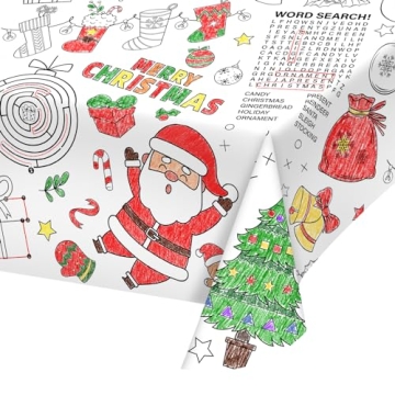 Gatherfun 2 Pack Christmas Decorations - Disposable Christmas Coloring Tablecloth & Activity Poster ...