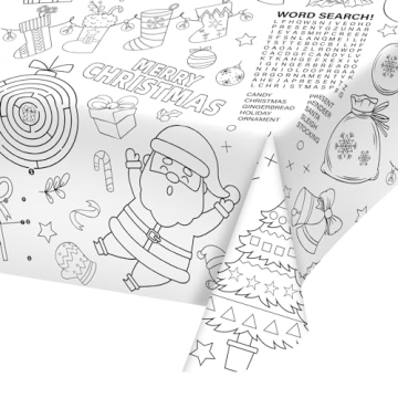 Gatherfun 2 Pack Christmas Decorations - Disposable Christmas Coloring Tablecloth & Activity Poster with Santa Claus Snowman, 54 x 88 in - Ideal for Kids' School Party and Festive Activities