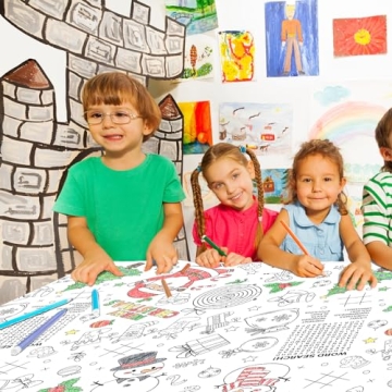 Gatherfun 2 Pack Christmas Decorations - Disposable Christmas Coloring Tablecloth & Activity Poster with Santa Claus Snowman, 54 x 88 in - Ideal for Kids' School Party and Festive Activities