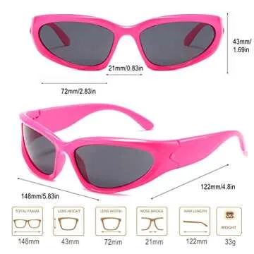 BAWUYI Y2K Wrap Around Sunglasses for Men Women Cool Cyber Glasses Sports Biker Rider Shades Shield (Rose pink Frame-Grey Lens)