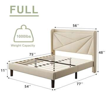 Feonase Full Size Bed Frame with Charging Station, Upholstered Bed Frame, Solid Slats, No Box Spring...