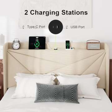 Feonase Modern Full Bed Frame with Storage & Charging