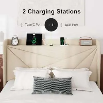 Feonase Modern Full Bed Frame with Storage & Charging