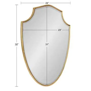 Kate and Laurel Caskill Ornate Metal Shield Wall Mirror, 24 x 32, Gold, Decorative Traditional Glam Mirror with Scalloped Shield Shape and Elegant Finish