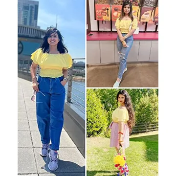 Hibluco Women's Off Shoulder Ruffled Summer Crop Top