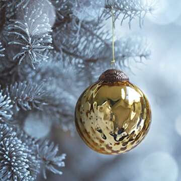 Stunning Gold Mercury Glass Ornaments Set of 4 for Christmas