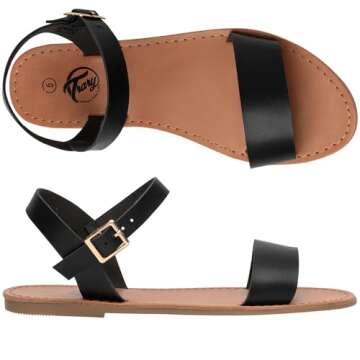 Trary Sandals for Women Dressy Summer, Leather Flat Sandals for Women, Ankle Strap Gladiator Sandals, Cute Open Toe One Band Two Tone Sandals, Adjustable Metal Buckle Sandals, Comfortable Wedding Sandals for Women