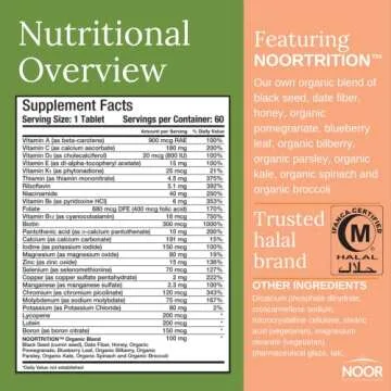 Noor Vitamins Energy+ Multivitamin; Halal Vitamin for Energy Production & Immunity, 26 Vitamins & Mi...