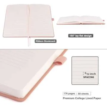 Comix Lined Journal Notebooks, 4 Pack, 176 Pages, 5.5 x 8.3, 100gsm Thick Paper, A5 Hardcover Notebooks with Pen Loop and Inner Pocket, for School Business Office College