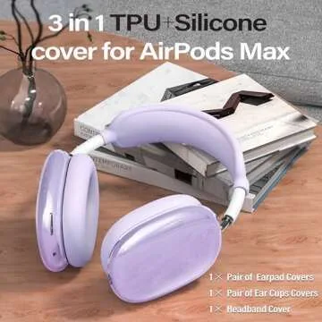 3 in 1 Set for AirPod Max Case Cover, Anti-Scratch Ear Pad Covers/Ear Cups Cover/Headband Cover, AirPod Max Cover Accessories for Apple AirPods Max (2020 Lightning /2024 USB-C)-Clear Purple