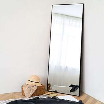 Elevens 65"x22" Full Length Mirror Large Floor Mirror without Standing Bracket or Wall-Mounted Mirror Dressing Mirror Aluminum Frame Mirror for Living Room/Bedroom/Cloakroom ，Black