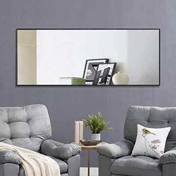 Elevens 65"x22" Full Length Mirror Large Floor Mirror without Standing Bracket or Wall-Mounted Mirror Dressing Mirror Aluminum Frame Mirror for Living Room/Bedroom/Cloakroom ，Black