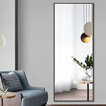 Elevens 65"x22" Full Length Mirror Large Floor Mirror without Standing Bracket or Wall-Mounted Mirror Dressing Mirror Aluminum Frame Mirror for Living Room/Bedroom/Cloakroom ，Black