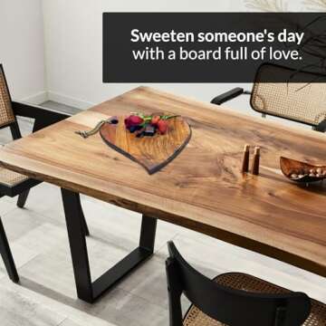 Featherlee Heart Shaped Acacia Serving Tray - Natural Acacia Wood Charcuterie Board - Cheese Board S...