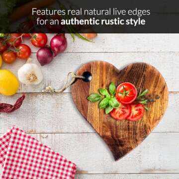 Featherlee Heart Shaped Acacia Serving Tray - Natural Acacia Wood Charcuterie Board - Cheese Board Snack Tray with Rich Grains - Bread Board for Valentines, Weddings, Anniversaries, Mother’s Day