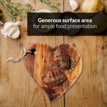 Featherlee Heart Shaped Acacia Serving Tray - Natural Acacia Wood Charcuterie Board - Cheese Board Snack Tray with Rich Grains - Bread Board for Valentines, Weddings, Anniversaries, Mother’s Day