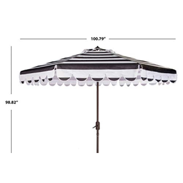 SAFAVIEH PAT8011D Outdoor Collection Maui Black and White Single Scallop Striped 9Ft Crank Push Button Tilt Umbrella