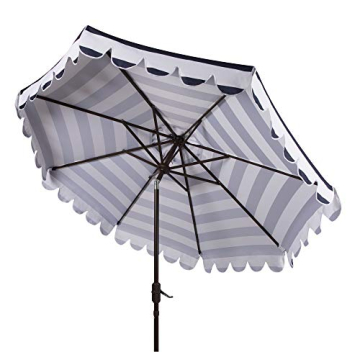 SAFAVIEH PAT8011D Outdoor Collection Maui Black and White Single Scallop Striped 9Ft Crank Push Button Tilt Umbrella