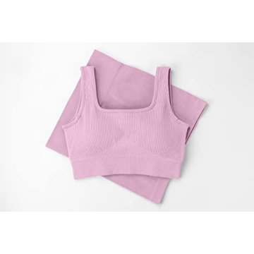 QINSEN Women's Seamless Ribbed Workout Set - Dusty Pink