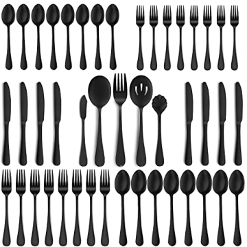 Hiware Matte Black Silverware Set for 8, Food Grade Stainless Steel Flatware with Serving Utensils