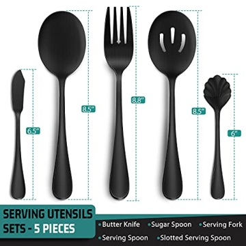 Hiware Matte Black Flatware Set for 8 with Serving Utensils