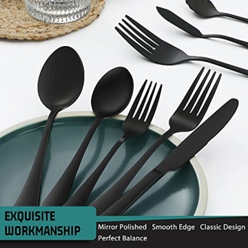 Hiware Matte Black Flatware Set for 8 with Serving Utensils