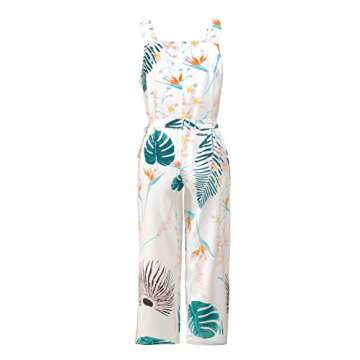 Dongpai Women's Floral Jupmsuits Strap Sleeveless Wide Leg Pants Casual Jumpsuits Rompers with Belt Blue