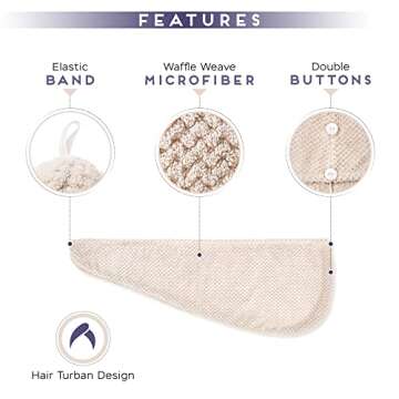 SimpleField 2 Pack Microfiber Hair Towel Wrap for Women, Anti Frizz Quick Drying Hair Turban for All Hair Style, Absorbent and Lightweight (Beige)