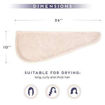 SimpleField 2 Pack Microfiber Hair Towel Wrap for Women, Anti Frizz Quick Drying Hair Turban for All Hair Style, Absorbent and Lightweight (Beige)