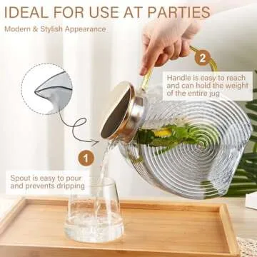 OneDream Glass Pitcher with Lids for Fridge Door, 2.5l/84oz Large Iced Tea Pitcher with Handle, Borosilicate Water Jug for Sun Tea, Fruit Juice, Drinks, Lemonade, Cold or Hot Beverages, Smoke Gray