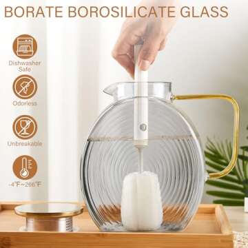 OneDream Glass Pitcher with Lids for Fridge Door, 2.5l/84oz Large Iced Tea Pitcher with Handle, Borosilicate Water Jug for Sun Tea, Fruit Juice, Drinks, Lemonade, Cold or Hot Beverages, Smoke Gray