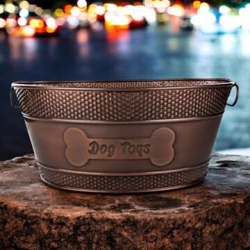 Indestructible Metal Dog Toy Bin - Copper Galvanized Storage Bin with Handles, Dog Toy Box for Dog C...