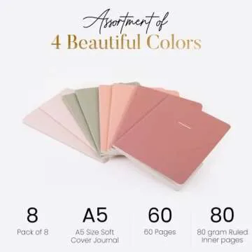 Happy Hoos Notebook Journal (8 Pack), A5, 5.5 x 8 in, 80 gsm thick paper, Cute Soft Paper Cover Notebook Set, Thin Writing Journal for Travel, Meditation, Wedding and Dream Journals, Lightweight Lined