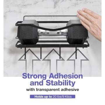 KINCMAX Premium Shower Caddy - Adhesive Bathroom Shower Organizer and Storage w/ 4 Hooks, No Drill Shower Shelves for Inside Shower, Rustproof Stainless Steel Shower Rack, Accessories Holder, Black