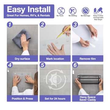 KINCMAX Premium Shower Caddy - Adhesive Bathroom Shower Organizer and Storage w/ 4 Hooks, No Drill Shower Shelves for Inside Shower, Rustproof Stainless Steel Shower Rack, Accessories Holder, Black