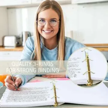 Aesthetic 3 Ring Binder Set of 2 - Sturdy 1 Inch Binder Fits Letter Sized Paper - A Cute Holder for Women or Men with Pocket Easily Organizes Your Paperwork for School, Office or Work