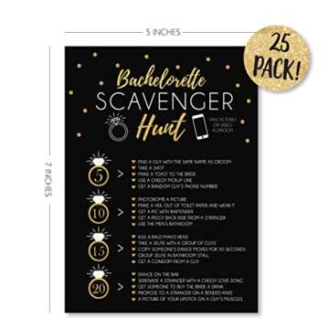 Your Main Event Prints 25 Bachelorette Scavenger Hunt Party Games, Drinking Game and Dares, Fun Novelty Cards for Girls Night Out