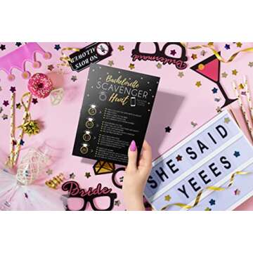 Your Main Event Prints 25 Bachelorette Scavenger Hunt Party Games, Drinking Game and Dares, Fun Novelty Cards for Girls Night Out